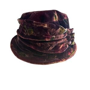 Liz Claiborne Vintage Velvet Floral Bucket Hat Womens Silk Blend Grannycore